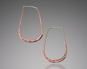 Copper Teardrop Hoop Earrings • Trendy Bohemian Design • Unique Oval Shape • Subtle Beauty • Cultural Style • Unique Wire Design