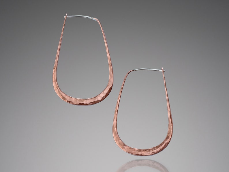 Copper Teardrop Hoop Earrings • Copper Anniversary Jewelry • Unique Boho Chic Hoop Earrings