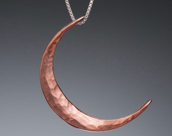 Hammered Copper Crescent Moon Pendant • Pagan Moon Goddess Necklace • Wiccan Celestial Moon • Love You to the Moon and Back