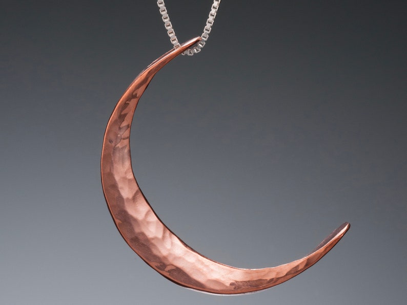 Hammered Copper Crescent Moon Pendant • Pagan Moon Goddess Necklace • Wiccan Celestial Moon • Love You to the Moon and Back