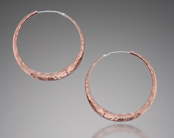 1.5 inch Medium Copper Hoop Earrings • Tribal Endless Loops • Modern Hammered Design • Sleep Friendly • Comfortable Everyday Wear