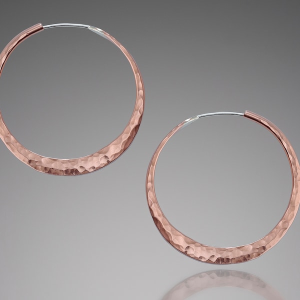 Medium 1.5 inch Copper Hoop Earrings • Boho Hoop Earrings • Tribal Hoop Earrings • Hammered Copper Hoops • Basic Everyday Hoops