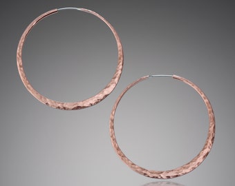 Extra Large 2 inch Copper Hoop Earrings • 7 Year Copper Anniversary Gift for Wife  • Unique Hammered Copper Jewelry