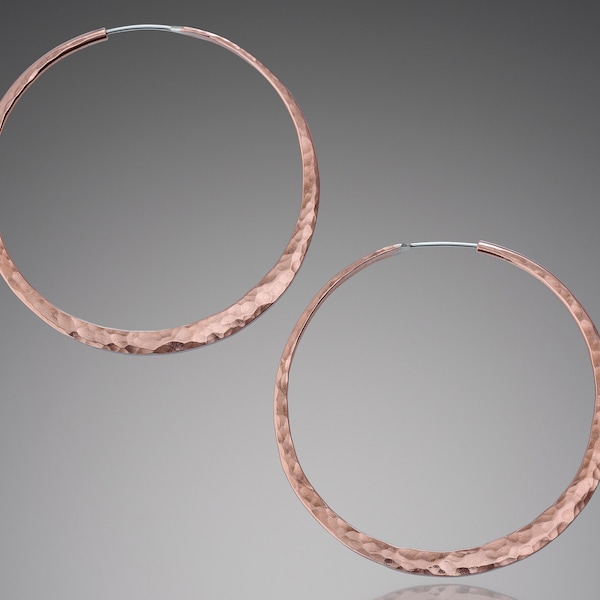 Extra Large 2 inch Copper Hoop Earrings • 7 Year Copper Anniversary Gift for Wife  • Unique Hammered Copper Jewelry