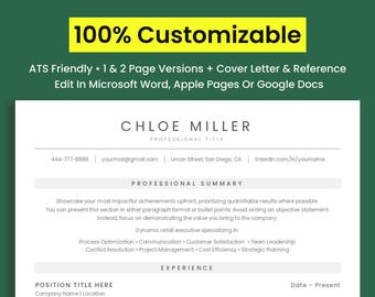 Currículum profesional compatible con ATS / CV fácilmente editable para Word, Google Docs y Apple Pages