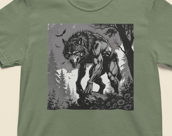 Comfort Colors® Vintage Werewolf Graphic Shirt, Retro Creepy Tshirt, Dreamy Abstract Dark Art Tee, Grimdark Shirt, Halloween Gothic Wolf Tee