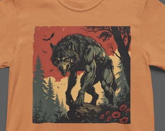 Comfort Colors® Vintage Werewolf Graphic Shirt, Retro Creepy Tshirt, Dreamy Abstract Dark Art Tee, Grimdark Shirt, Halloween Gothic Wolf Tee