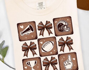 Comfort Colors® Checkered Coquette Football Shirt, Retro Gameday shirt, Football Bow Shirt, Checkered Football Season shirt, Mom shirt