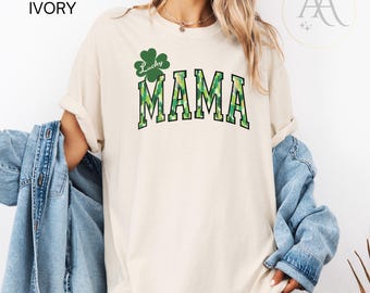 Comfort Colors® Lucky Mama Shirt, St Patricks Tshirt, StPatty Gift for Mom, Shamrock Shirt, Irish Mom Crewneck, Shamrock brushstroke design
