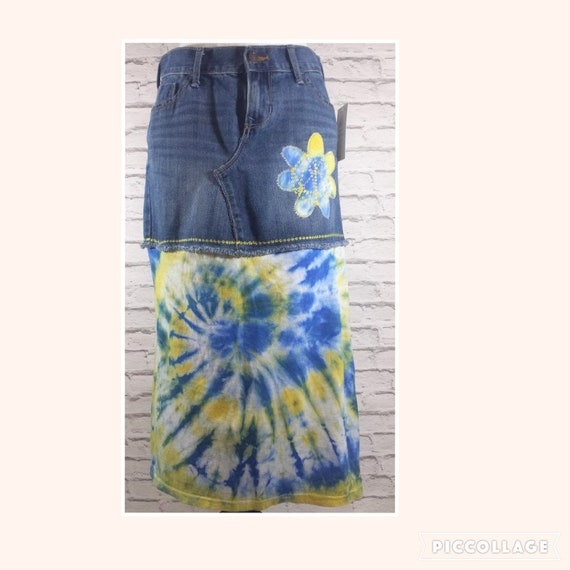 blue jean skirts below the knee