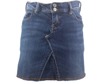 Women's Size 1 Juniors Refashioned Denim Jean Skirt - Frayed Hem Skirt - Unique Skirt From Jeans - Free Shipping