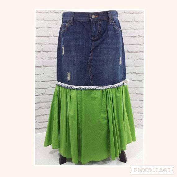 green jean skirt