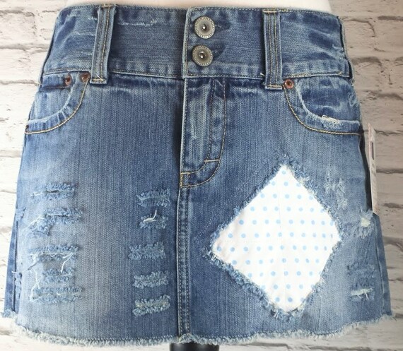 patch jean skirt
