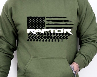 Sudadera con capucha Ford Raptor con estampado de banda de rodadura / Sudadera Raptor con bandera estadounidense / Sudadera todoterreno para camionetas / Regalo para propietarios de Raptor / Regalo para aventureros
