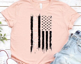 Wisconsin American Flag T-Shirt - Distressed Graphic Tee, Unisex Fit - Custom State Pride Shirt