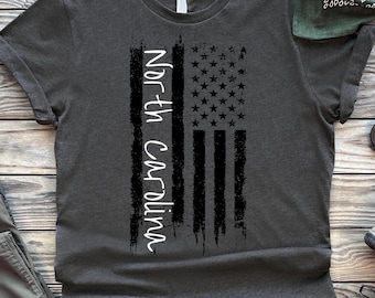 North Carolina American Flag T-Shirt - Distressed Graphic Tee, Unisex Fit - Custom State Pride Shirt