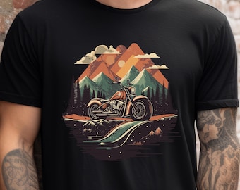 Grafisch motor-T-shirt Mountain Road - uniseks biker-T-shirt, zacht katoen, lichtgewicht pasvorm - perfect cadeau voor rijders en motorliefhebbers