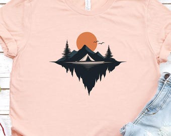 Simple Lake & Mountains Camp Shirt, Travel and Adventure Shirt, Hiking Shirt, Camping Shirt, Desert Shirt, Explore Shirt, Mountain Shirt