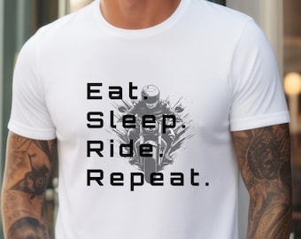 Maglietta grafica da motociclista - Mangia. Dormi. Guida. - Maglietta da motociclista unisex, morbido cotone - Regalo perfetto per motociclisti/appassionati di moto