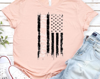 New Jersey American Flag T-Shirt - Distressed Graphic Tee, Unisex Fit - Custom State Pride Shirt
