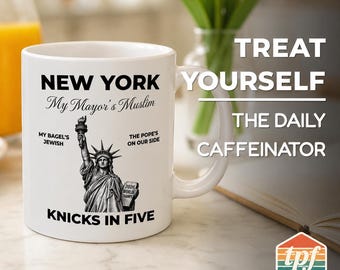 Knicks in Five Liberty Mug, New York Basketball Coffee Cup, NYC Basketball Fan Gift, Knicks Inspired Mug