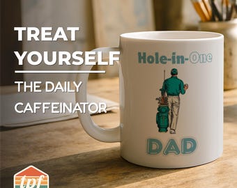 Retro "Hole-in One" Golf Dad Coffee Mug, Ceramic Mug for Coffee and Tea Lovers, Unique Dad Gift, MUG-SDRA-00047-WH