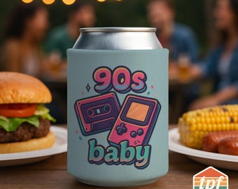 Vintage "90s Baby" Can Cooler, Retro Style 12oz Can Drink Sleeve Beverage Holder, Nostalgic Gift, KOO-SDRA-00019-BL