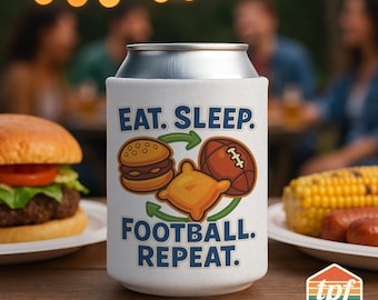 Eat. Sleep. Football. Repeat. Can Cooler, Football Life Drink Sleeve, For Him, For Her, GME-00020-WH