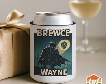 Brewce Wayne Can Cooler, Batman Beer Huggie, Superhero Hop Pun Gift, For Him, For Her, PRDY-00004-WH