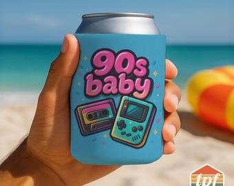 Retro "90s Baby" Can Cooler, Vintage Style 12oz Can Drink Sleeve Beverage Holder, Nostalgic Gift, KOO-SDRA-00008-LBL