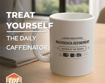Tasse à café « Raffineur de macrodonnées du mois » inspirée de la rupture, tasse de bureau Dystopia d'entreprise, Lumon Industries, cadeau de fan, SDRA-00065-WH