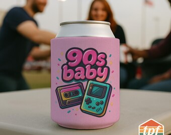 Retro "90s Baby" Can Cooler, Vintage Style 12oz Can Drink Sleeve Beverage Holder, Nostalgic Gift, KOO-SDRA-00008-LPK