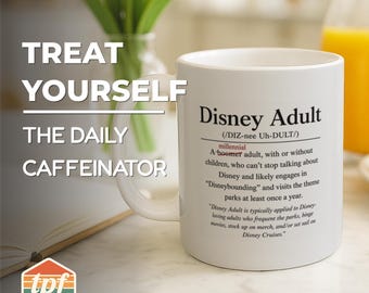 Tasse à café de style dictionnaire « Disney pour adultes » inspirée de Disney, tasse en céramique pour les amateurs de café et de thé, cadeau magique pour les fans de Disney, SDRA-00087-WH