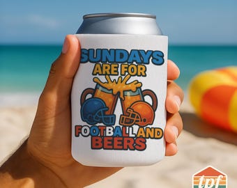 Sundays Are for Football and Beers Can Cooler, Football Lover Beer Drink Sleeve, For Him, For Her, GME-00014-WH