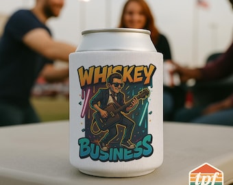 Whiskey Business Can Cooler, Funny Whiskey Lover Beer Huggie, Drinking Pun Gift, For Him, For Her, GNRL-00003-WH