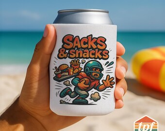 Sacks & Snacks Can Cooler, Football Snack Lover Drink Sleeve, For Him, For Her, GME-00022-WH