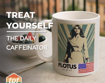 Retro Flotus Coffee Mug, First Lady Melania Ceramic Mug, Political Trump Coffee Decor, Activist Statement Gift for Her, MUG-SDRA-00070-WH