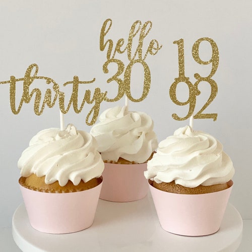30 Cupcake Toppers Birthday Thirty Cupcake Toppers 30th Etsy
