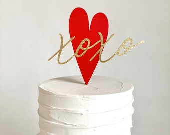Heart Cake Topper, Valentine’s Day XOXO Cake Topper, Sweetheart Cake Topper