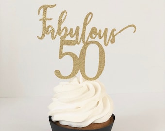 Fabulous 50 cupcake toppers for 50th birthday party, birthday cake toppers