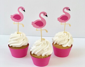 Flamingo cupcake toppers and wrappers set, Flamingo party, tropical party