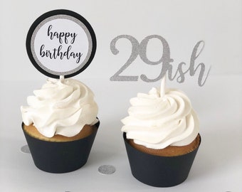 Happy 29ish Birthday cupcake toppers, 29th birthday, 29 again, custom age cupcake topper