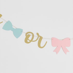 Boy or Girl gender reveal banner with blue bow and pink ribbon, Virtual Gender reveal party image 3