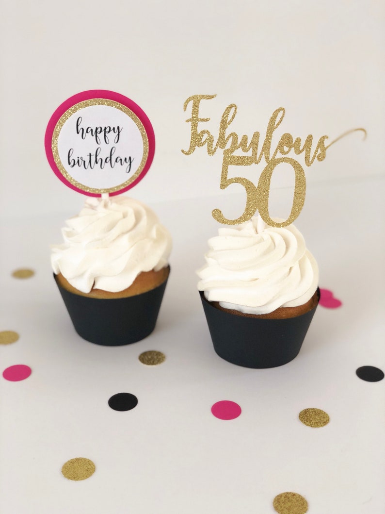 birthday cake toppers Fabulous 50 cupcake toppers for 50th birthday party