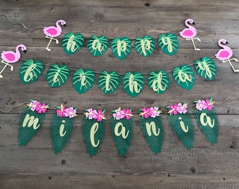Tropical Birthday Banner, Happy Birthday, Tropical Party Decor, Flamingo Party