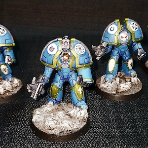 Painted tabletop minature wargame model. Fallen Knights in Heavy Armor Squad.