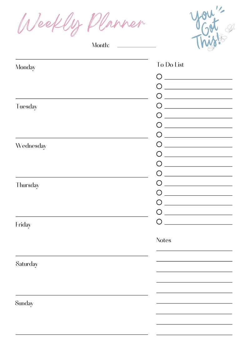 Weekly Planner Printable/ To-do List to Print, PDF, A4 / Digital ...