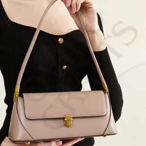 Handmade Cowhide Leather Shoulder Bag - Elegant Minimalist Handbag for Women