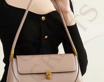 Handmade Cowhide Leather Shoulder Bag - Elegant Minimalist Handbag for Women