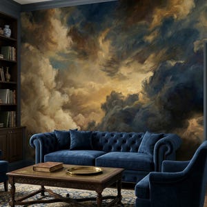 Cloud Wallpaper Oil Painting Baroque Sky Mural Dramatic Golden